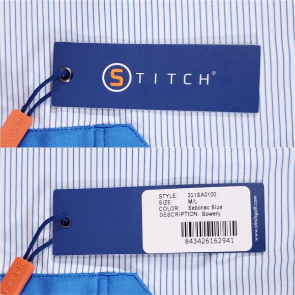 NWT Stitch Bowery Mens M/L Sebonac Blue SS Golf Polo Shirt Striped Performance - Picture 10 of 15
